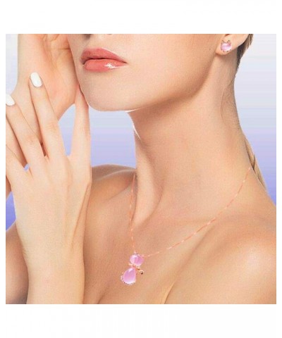 Cute Cat Shape Pink CrystaL Studs Earrings and Pendant Necklace for Teen Girls Y404 Necklace $7.95 Necklaces