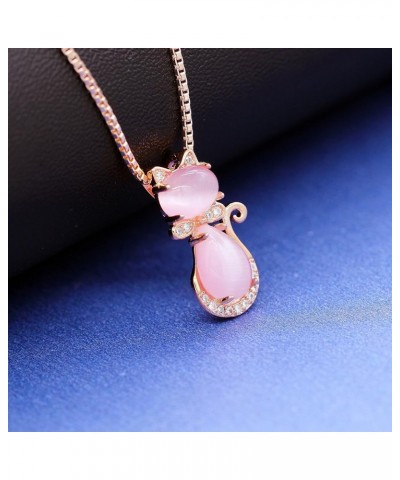 Cute Cat Shape Pink CrystaL Studs Earrings and Pendant Necklace for Teen Girls Y404 Necklace $7.95 Necklaces