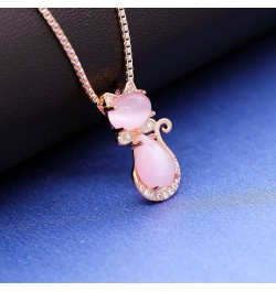 Cute Cat Shape Pink CrystaL Studs Earrings and Pendant Necklace for Teen Girls Y404 Necklace $7.95 Necklaces