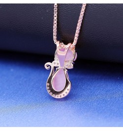 Cute Cat Shape Pink CrystaL Studs Earrings and Pendant Necklace for Teen Girls Y404 Necklace $7.95 Necklaces