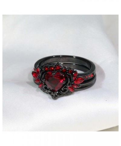 Couple Rings Matching Rings Black Wings Skull Ring 1.5ct Red CZ Womens Wedding Ring Sets Punk Ring Red women size6 & men size...