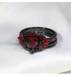 Couple Rings Matching Rings Black Wings Skull Ring 1.5ct Red CZ Womens Wedding Ring Sets Punk Ring Red women size6 & men size...