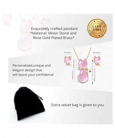 Cute Cat Shape Pink CrystaL Studs Earrings and Pendant Necklace for Teen Girls Y404 Necklace $7.95 Necklaces