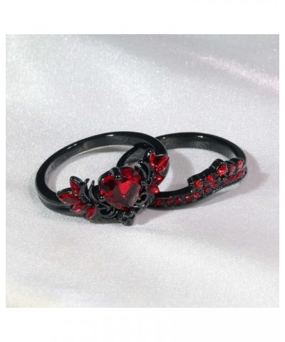 Couple Rings Matching Rings Black Wings Skull Ring 1.5ct Red CZ Womens Wedding Ring Sets Punk Ring Red women size6 & men size...