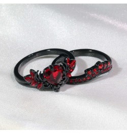 Couple Rings Matching Rings Black Wings Skull Ring 1.5ct Red CZ Womens Wedding Ring Sets Punk Ring Red women size6 & men size...