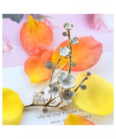 Plum Blossom Brooches Women White Enamel Flower Golden Ally Bouquet Brooch Pins Coat Jewelry As picture $7.48 Brooches & Pins