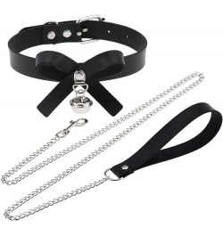 Punk Hauling Chain PU Leather Choker Gothic Collar for Men Women Nightclub Goth Leash Belts Adjustable Size Bell and Bowknot ...