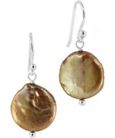 Sterling Silver Cultured Coin Pearl Drop Earrings, Golden $8.00 Earrings