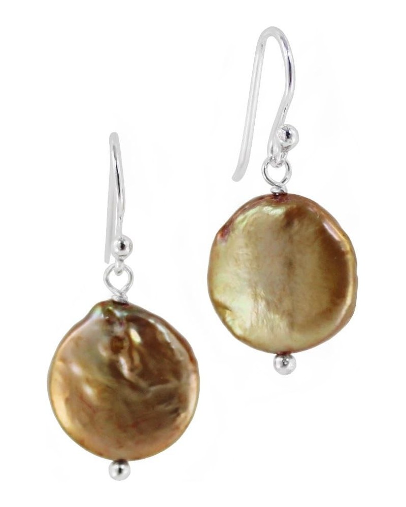 Sterling Silver Cultured Coin Pearl Drop Earrings, Golden $8.00 Earrings