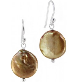 Sterling Silver Cultured Coin Pearl Drop Earrings, Golden $8.00 Earrings