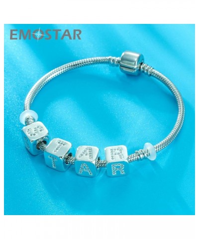 Dice-Shaped 26 Block Letters Charms Initial A-Z Alphabet Beads, 925 Sterling Silver Square Cube Charms with CZ fits European ...