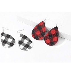 WLLAY Red Buffalo Plaid Leather Earrings，Lightweight Handmade Leather Teardrop Leaf Dangle Earrings for Women Girls A:Red&Bla...