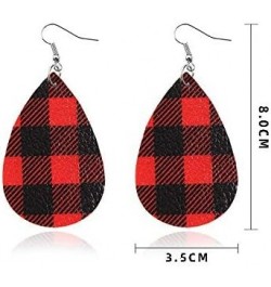 WLLAY Red Buffalo Plaid Leather Earrings，Lightweight Handmade Leather Teardrop Leaf Dangle Earrings for Women Girls A:Red&Bla...