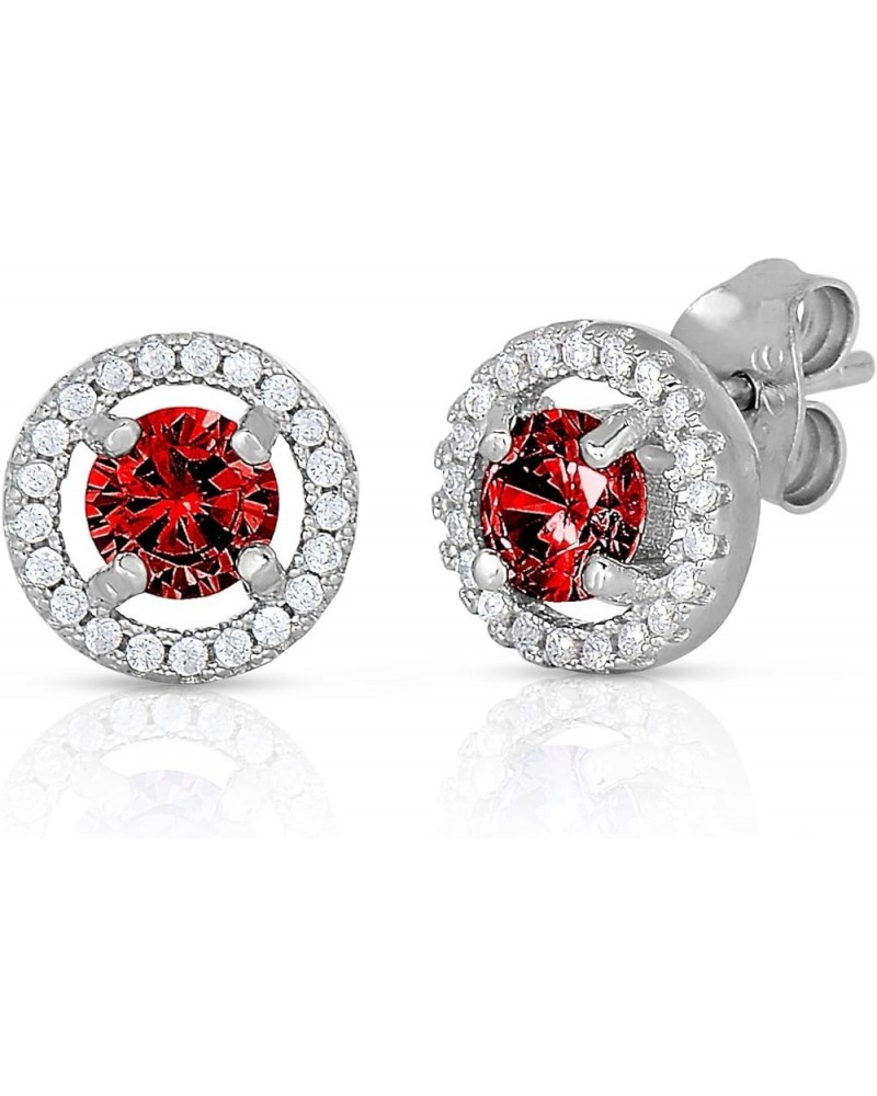 Halo Round Stud Earrings in .925 Sterling Silver with Simulated Birthstone and CZ January $12.25 Earrings