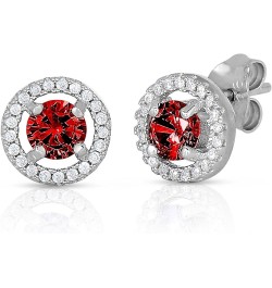 Halo Round Stud Earrings in .925 Sterling Silver with Simulated Birthstone and CZ January $12.25 Earrings