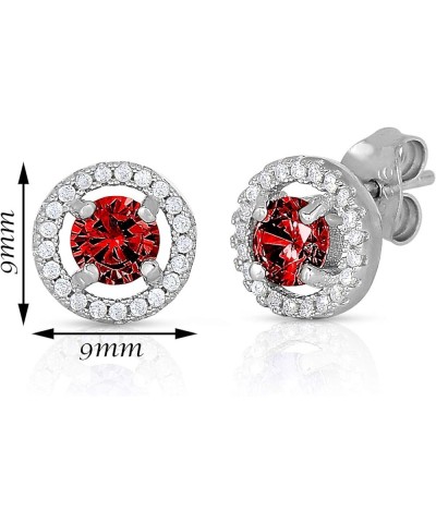 Halo Round Stud Earrings in .925 Sterling Silver with Simulated Birthstone and CZ January $12.25 Earrings