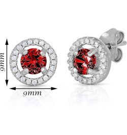 Halo Round Stud Earrings in .925 Sterling Silver with Simulated Birthstone and CZ January $12.25 Earrings