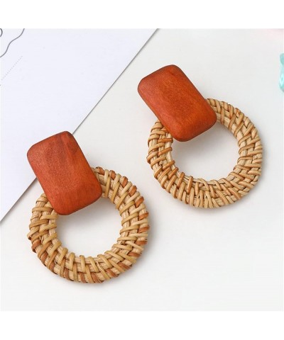 Handmade Bohemian Lightweight Wooden Circle Round Dangle Drop Earrings Vintage Boho Brown Nature Wood Geometry Hoop Stud Earr...