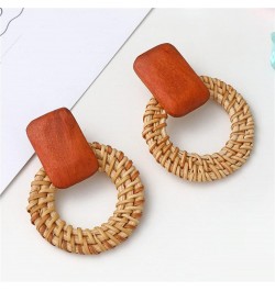 Handmade Bohemian Lightweight Wooden Circle Round Dangle Drop Earrings Vintage Boho Brown Nature Wood Geometry Hoop Stud Earr...