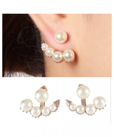 Pearl Ear Jacket Earrings Front Back Ear Cuffs Stud Earrings Pearl and Rhinestone Stud Earrings Simple Ear Jacket Stud Earrin...