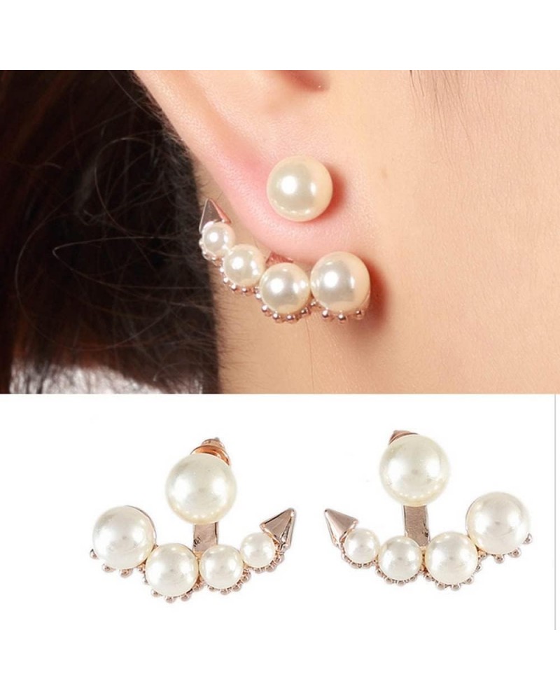 Pearl Ear Jacket Earrings Front Back Ear Cuffs Stud Earrings Pearl and Rhinestone Stud Earrings Simple Ear Jacket Stud Earrin...