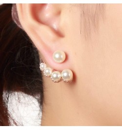 Pearl Ear Jacket Earrings Front Back Ear Cuffs Stud Earrings Pearl and Rhinestone Stud Earrings Simple Ear Jacket Stud Earrin...