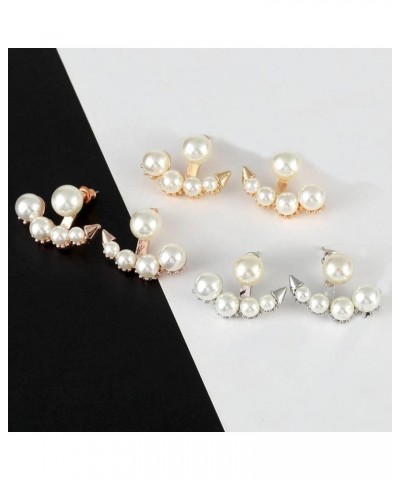 Pearl Ear Jacket Earrings Front Back Ear Cuffs Stud Earrings Pearl and Rhinestone Stud Earrings Simple Ear Jacket Stud Earrin...