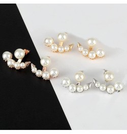 Pearl Ear Jacket Earrings Front Back Ear Cuffs Stud Earrings Pearl and Rhinestone Stud Earrings Simple Ear Jacket Stud Earrin...