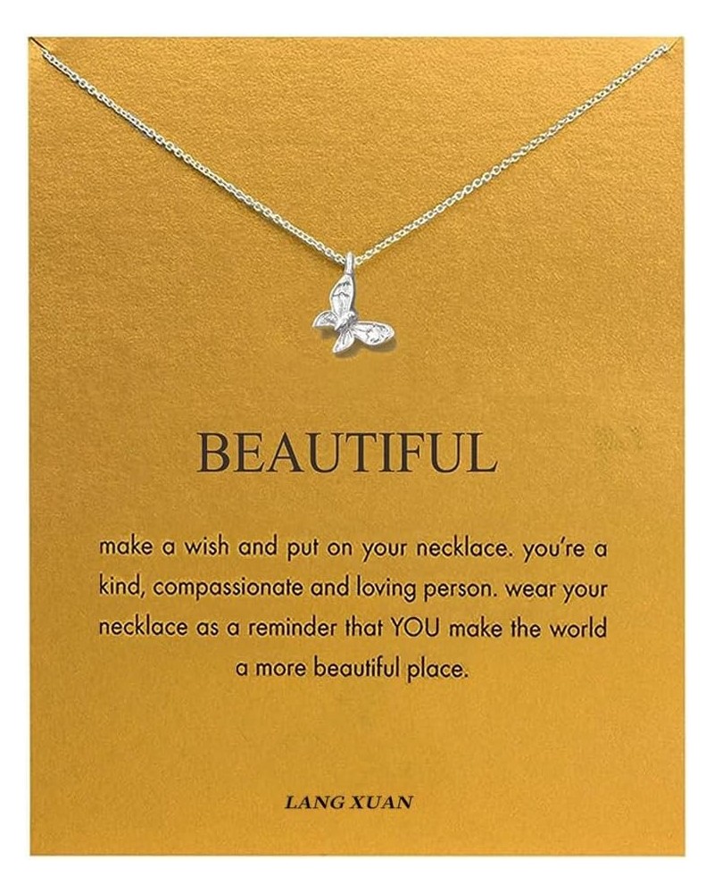 Friendship Compass Necklace Good Luck Butterfly Pendant Chain Necklace with Message Card Gift Card for Women A-Silver Butterf...