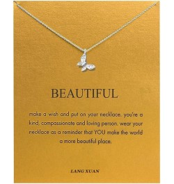 Friendship Compass Necklace Good Luck Butterfly Pendant Chain Necklace with Message Card Gift Card for Women A-Silver Butterf...