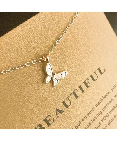 Friendship Compass Necklace Good Luck Butterfly Pendant Chain Necklace with Message Card Gift Card for Women A-Silver Butterf...