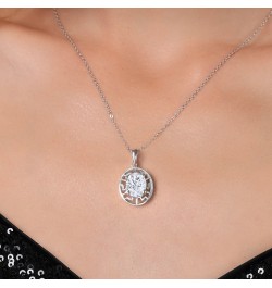 925 Sterling Silver White Moissanite Greek Key Pendant Necklace For Women (3.00 Cttw, Oval 10X8MM, With 18 Inch Silver Chain)...