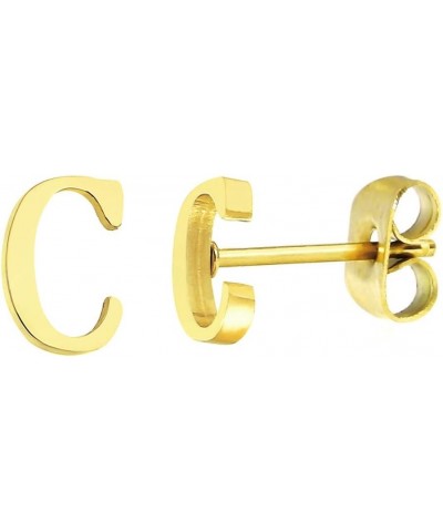 18k Silver Gold Plated Stainless-steel a Pair 26 Alphabet Letters Initials Stud Earrings For Women Gold C $8.60 Earrings