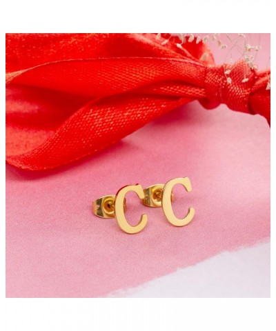 18k Silver Gold Plated Stainless-steel a Pair 26 Alphabet Letters Initials Stud Earrings For Women Gold C $8.60 Earrings