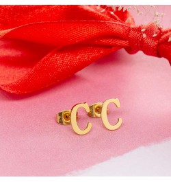 18k Silver Gold Plated Stainless-steel a Pair 26 Alphabet Letters Initials Stud Earrings For Women Gold C $8.60 Earrings