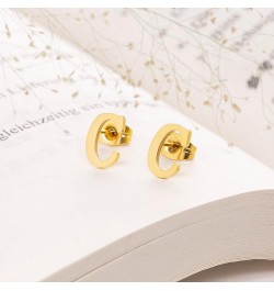 18k Silver Gold Plated Stainless-steel a Pair 26 Alphabet Letters Initials Stud Earrings For Women Gold C $8.60 Earrings