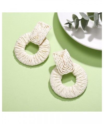 Rattan Earrings for Women Handmade Straw Raffia Woven Hoop Dangle Earrings Boho Summer Beach Accessories Gifts White $8.24 Ea...