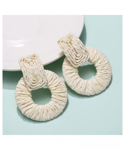 Rattan Earrings for Women Handmade Straw Raffia Woven Hoop Dangle Earrings Boho Summer Beach Accessories Gifts White $8.24 Ea...