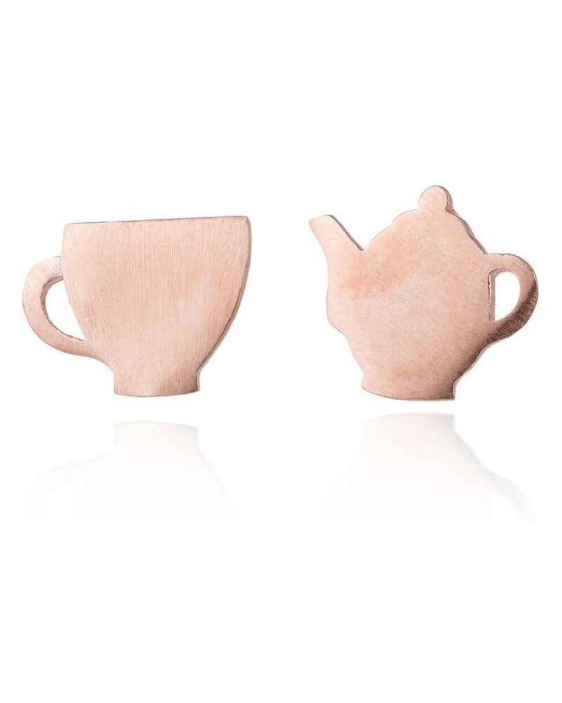 Personalized Teapot Teacup Post Stud Earrings Jewelry for Women rose gold $8.39 Earrings