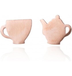 Personalized Teapot Teacup Post Stud Earrings Jewelry for Women rose gold $8.39 Earrings