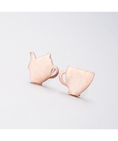 Personalized Teapot Teacup Post Stud Earrings Jewelry for Women rose gold $8.39 Earrings