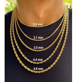 14K and 10K Real Gold Rope Chain - 2.6mm 3.1mm 3.5mm 4.4mm 4.9mm Diamond Cut Twist Link Chain For Men - Dainty Yellow Gold Pe...