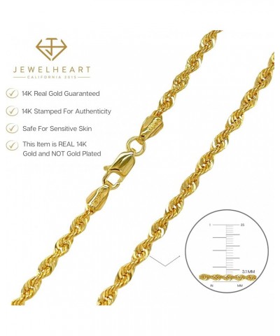 14K and 10K Real Gold Rope Chain - 2.6mm 3.1mm 3.5mm 4.4mm 4.9mm Diamond Cut Twist Link Chain For Men - Dainty Yellow Gold Pe...