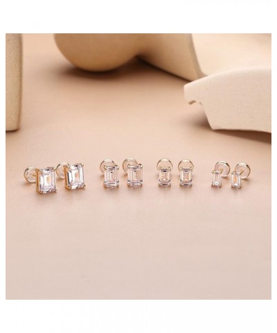 S925 Sterling Silver Stud Earrings Set for Women, Emerald Cut Simulated Diamond Stud Earrings Hypoallergenic CZ Stud Earrings...