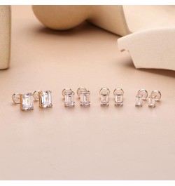 S925 Sterling Silver Stud Earrings Set for Women, Emerald Cut Simulated Diamond Stud Earrings Hypoallergenic CZ Stud Earrings...