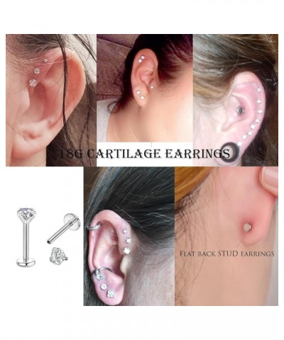 16g 2/3/4mm Cubic Zirconia Triple Forward Helix Ear Cartilage Tragus Studs Earrings Lip Piercing 16 gauge 18G 4mm stone 6mm l...