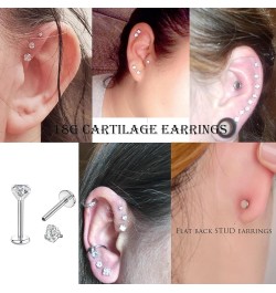 16g 2/3/4mm Cubic Zirconia Triple Forward Helix Ear Cartilage Tragus Studs Earrings Lip Piercing 16 gauge 18G 4mm stone 6mm l...