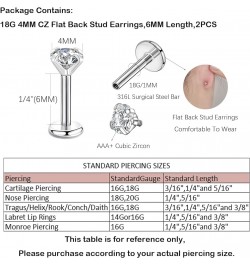 16g 2/3/4mm Cubic Zirconia Triple Forward Helix Ear Cartilage Tragus Studs Earrings Lip Piercing 16 gauge 18G 4mm stone 6mm l...