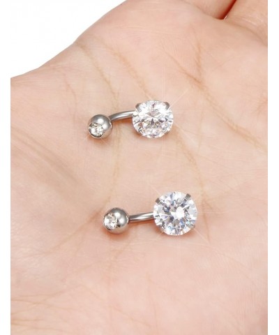 Belly Button Ring 6mm 8mm 10mm 12mm 14mm Surgical Stainless Steel Round Cubic Zirconia Navel Barbell Stud Body Piercing Silve...