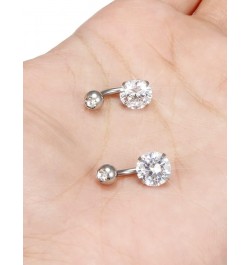 Belly Button Ring 6mm 8mm 10mm 12mm 14mm Surgical Stainless Steel Round Cubic Zirconia Navel Barbell Stud Body Piercing Silve...